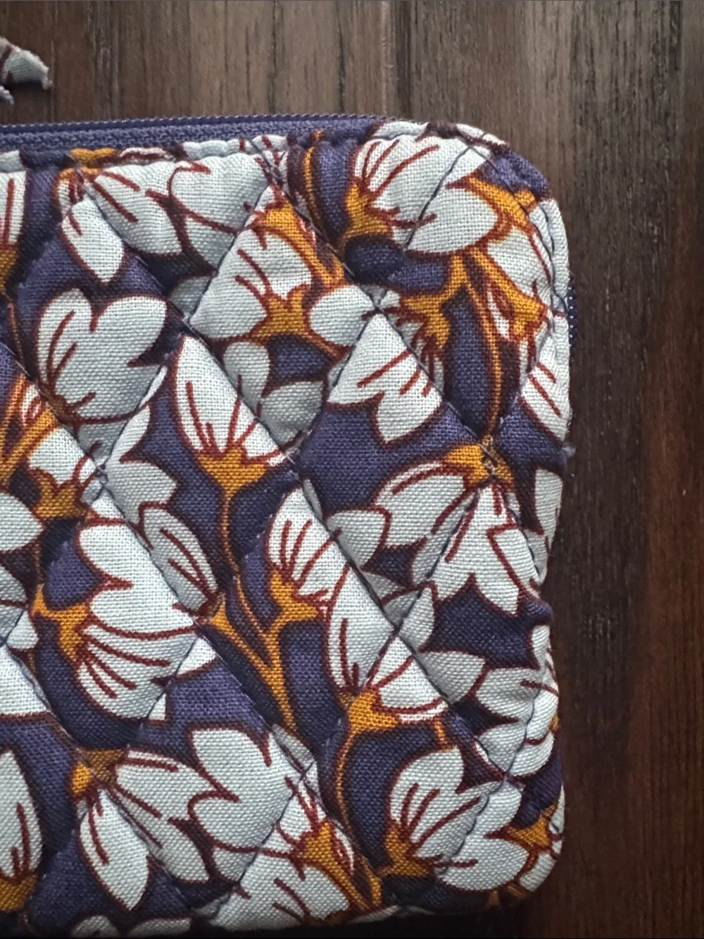 Vera Bradley Quilted Floral Wristlet in Purple, White and Orange